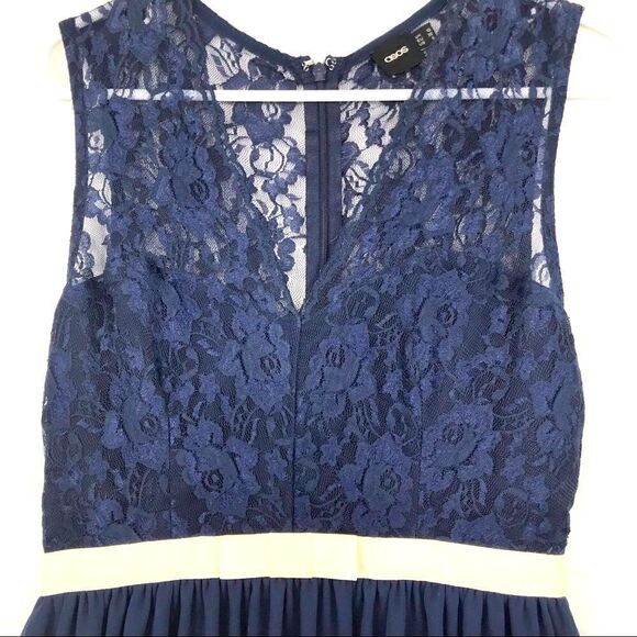 ASOS Navy/cream bow Lace A-Line sleeveless Dress-6 - Picture 5 of 8